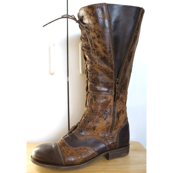 Portofino Adeline brown tall boots in brown and tan painted leather - Picture 1 of 10